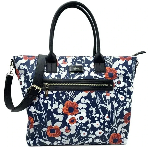 NWT Trina Turk Navy Floral Tote w/Adjustable‎ Strap - Picture 1 of 5